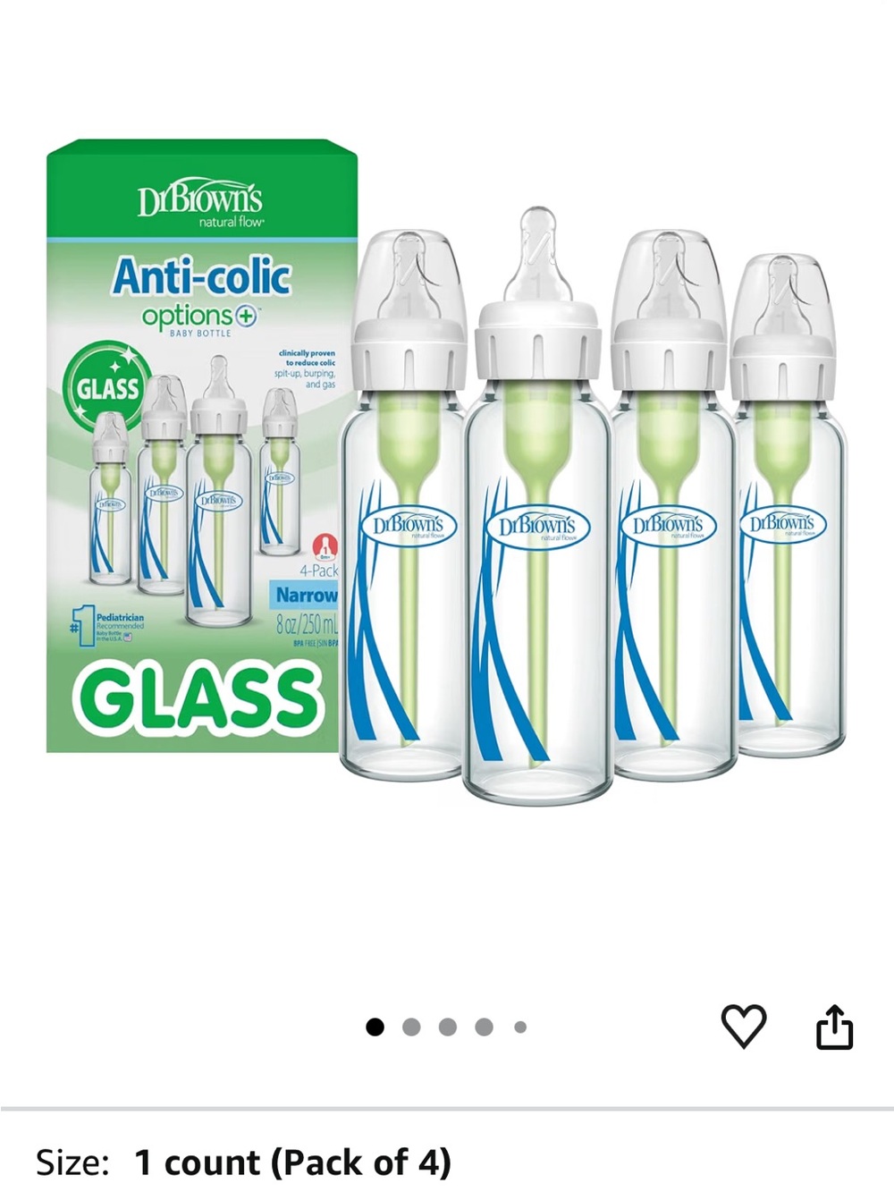Dr. Brown’s Glass Baby Bottles 4 Pack 120 mL Narrow N